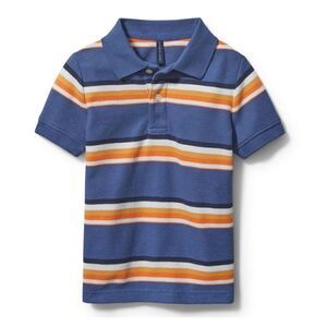 EUC Janie & Jack SS Blue Orange Striped 2-Button Polo Shirt - 18-24M